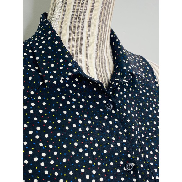 IKKS Polka Dot Button Down Collared Tank Top Women Size Small Career Casual Work - Picture 7 of 10